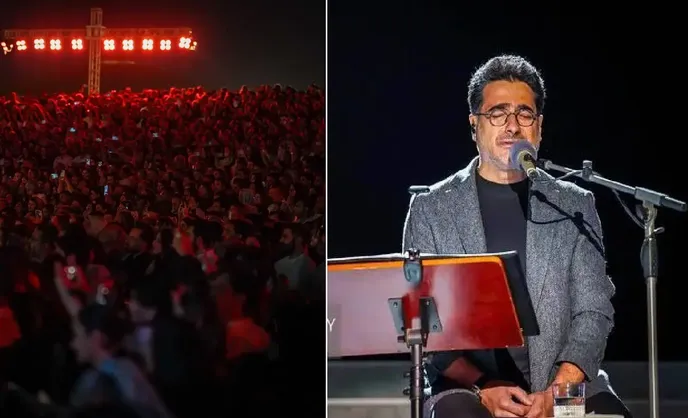 آواز همایونی؛ همایون شجریان زیر بارون برای 5000 نفر ببار ای بارون ببار خواند